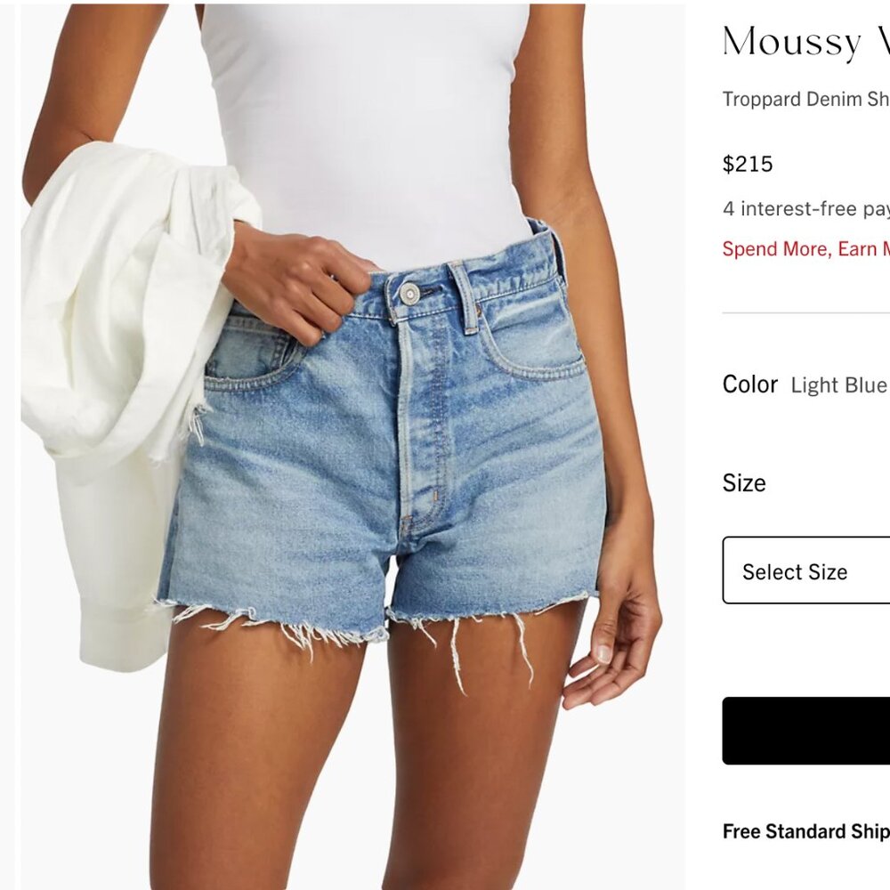 Moussy Light Blue High-Rise Raw Hem Denim Shorts